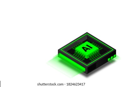 Artificial intelligence icon AI, chip brain, quantum computing, cpu, isometric cloud computing concept, data mining, isometric, neural network, machine programming, vector illustrator.