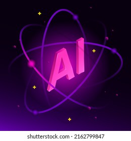 Artificial Intelligence Icon in Atom. Futuristic 3D Illustration. Vector illustration