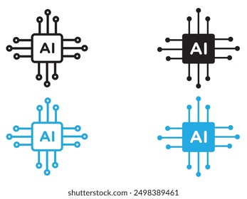 Artificial intelligence icon black and white vector outline sign