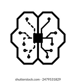 artificial intelligence icon. brain and ai components. outline design style with dotted lines. cock is used for presentations, brands, materials, etc. vector design template