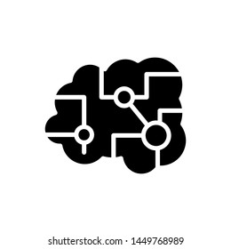 artificial intelligence icon , business template logo design emblem isolated illustration , IQ circuit connection network , outline solid background white
