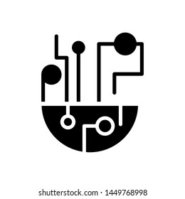 artificial intelligence icon , business template logo design emblem isolated illustration , IQ circuit connection network , outline solid background white
