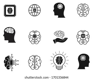 Artificial Intelligence Icon. Collection Of Brain, Ai, Head, Machine, Technology And More. Vector Illustration 