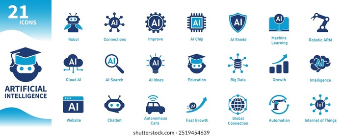 Artificial Intelligence icon. Collection of icons about computer technology, AI, robotics, machine learning, automation. Solid vector icons.