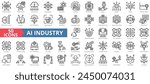 Artificial intelligence icon collection set. Containing machine learning, deep, neural network, data science, automation, computer vision, robotic icon. Simple line vector.