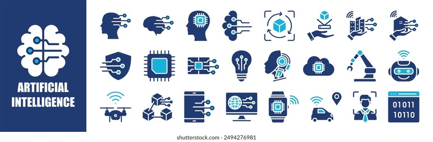 Artificial Intelligence icon collection set. Containing design,technology, ai, intelligence, digital, artificial,and more. Solid vector icons collection.	