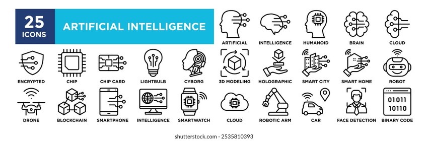 Artificial intelligence icon collection set. Containing design technology, digital, artificial intelligence, future