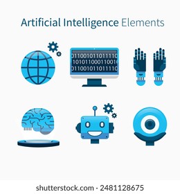 Artificial intelligence icon collection. Vector illustration. Containing brain, decision, ai, artificial intelligence, brainstorming, machine learning, assistant, connection, bot.