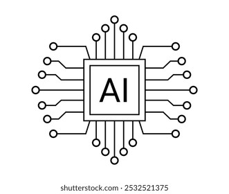 Artificial intelligence icon design emblem. AI Circuit chip digital smart mind network symbol. Vector illustration