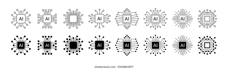 Artificial intelligence icon design emblem collection. AI Circuit chip digital smart mind network symbol. Vector illustration