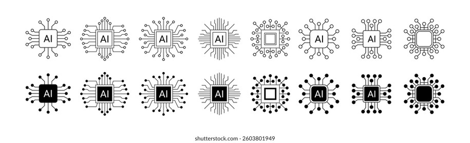 Artificial intelligence icon design emblem collection. AI Circuit chip digital smart mind network symbol. Vector illustration