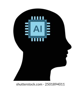 Artificial intelligence icon with digital AI human head and brain circuit CPU chip symbol. Profile head with AI chip and circuit. Technology innovation, futuristic technology Vector illustration.