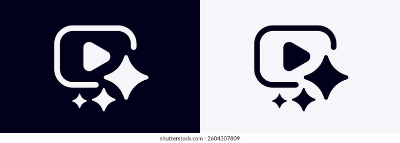 Artificial intelligence icon featuring a play button and sparkles. ideal for digital interfaces.