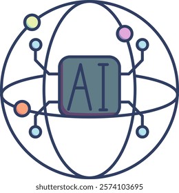 Artificial intelligence Icon - Lineal Color Style - Neuroscience Theme