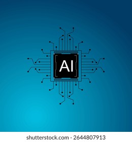 Artificial intelligence icon, logo in circuit line style. AI processor vector icon flat design. AI motherboard chip.