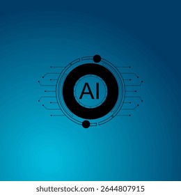 Icono de inteligencia artificial, logotipo en estilo de línea de circuito. Diseño plano del icono del Vector del procesador AI. Chip de placa base AI.