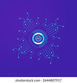 Artificial intelligence icon, logo in circuit line style. AI processor vector icon flat design. AI motherboard chip.