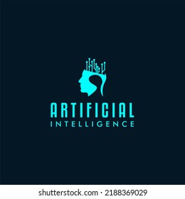 Artificial intelligence icon logo illustration template, future technology human face, head and brain. electronic circuit grid and communication vector design.