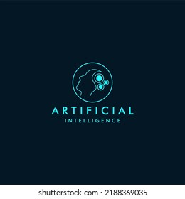Artificial intelligence icon logo illustration template, future technology human face, head and brain. electronic circuit grid and communication vector design.
