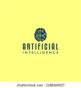 Artificial intelligence icon logo illustration template, future technology human face, head and brain. electronic circuit grid and communication vector design.
