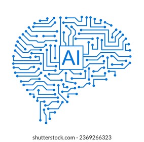 Artificial intelligence icon, machine learning and cyber mind domination concept in form of human brain, command prompt for generates, AI chat bot in humanoid mind – stock vector