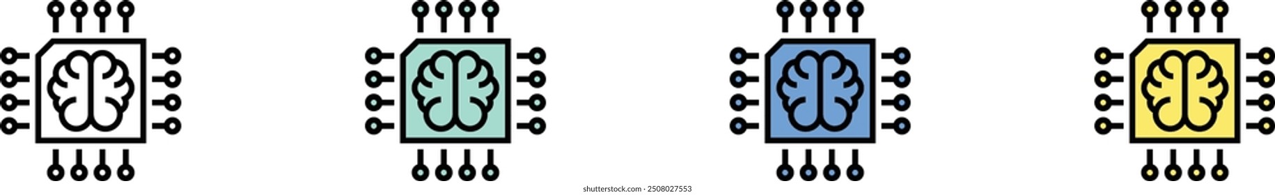 artificial intelligence icon. Outline, Green, Blue and Yellow Style Design Isolated On White Background