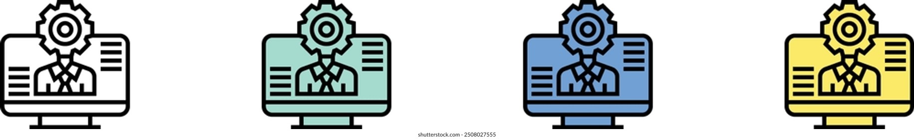 icono de inteligencia artificial. Esquema, diseño de estilo verde, azul y amarillo aislado sobre fondo blanco