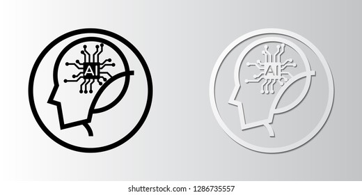 Artificial Intelligence Icon paper cut style  - Vector