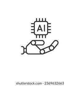 Artificial intelligence icon. Robot hand holding AI processor microchip. Editable linear design element. Isolated vector illustration.