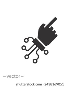 artificial intelligence icon, robot hand, future technology, flat symbol on white background - vector illustration