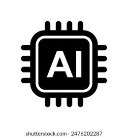 Artificial intelligence icon. Semiconductor. CPU. Processor. AI chip. Vector icon isolated on white background.