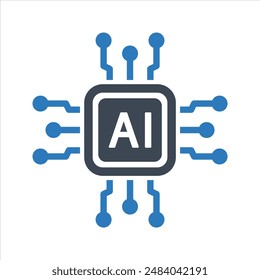 Artificial intelligence icon. Semiconductor. CPU. Processor. AI chip in hand icon