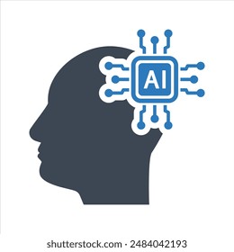 Artificial intelligence icon. Semiconductor. CPU. Processor. AI chip in hand icon