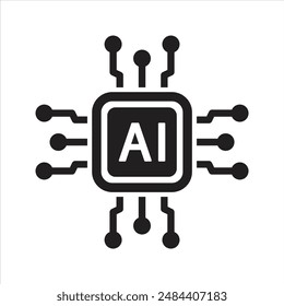 Artificial intelligence icon. Semiconductor. CPU. Processor. AI chip in hand icon