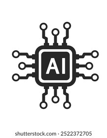 Artificial intelligence icon. Semiconductor. CPU. Processor. AI chip in hand icon stock illustration. 