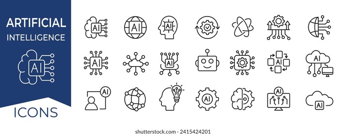 Artificial intelligence icon set. AI outline icons. Vector illustration.