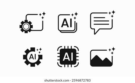 Artificial intelligence Icon Set. AI technology icons. Prompt, network, digital. Artificial intelligence symbols for web and apps