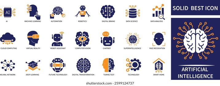 artificial intelligence icon set AI, machine learning, automation, robotics, deep learning best Quality icons.