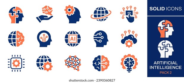 Artificial intelligence icon set. Collection of machine learning, innovate, connect, technology and more. Vector illustration. Easily changes to any color.