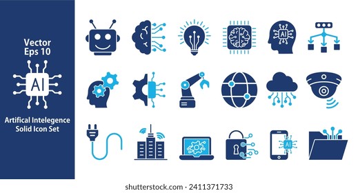 Artificial intelligence icon set. data science, AI, generative AI, technology. Solid Icons set in trendy style