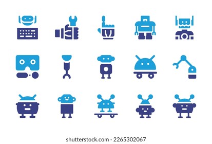 Symbol für künstliche Intelligenz Duotonfarbe. Vektorgrafik. Mit Programmierung, Roboterhand, Roboter, Virtual-Reality-Brille, Roboterarm.