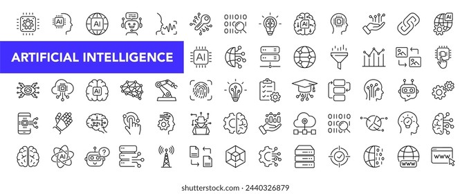 Artificial intelligence icon set with editable stroke. AI technology thin line icon collection. Vector illustration