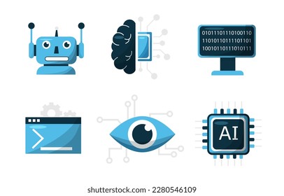 Artificial intelligence icon set element design vector. AI technology and cyber elements. Futuristic technology service and communication artificial intelligence concept.