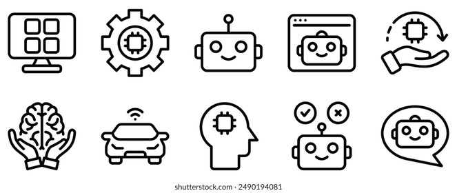Artificial Intelligence Icon Set Futuristic Line Style Collection for AI Innovations