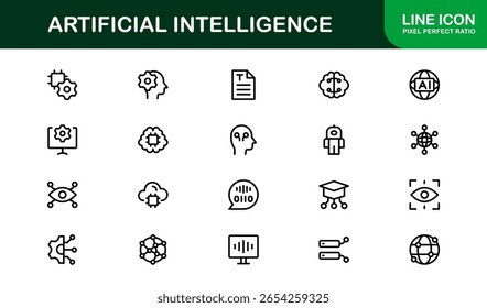 Artificial Intelligence Icon Set – Futuristic Vector Illustrations Featuring AI Technology, Machine Learning, Neural Networks and Robotics