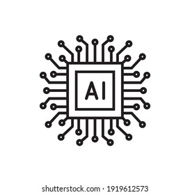 Artificial Intelligence Icon Set In Line Style, Machine Learning, Smart Robotic And Cloud Computing Network Digital AI Technology: Internet, Solving, Algorithm, Vector Illustration