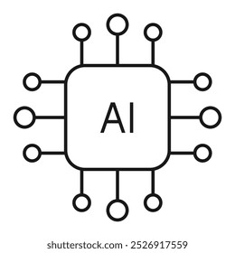 Ícone de inteligência artificial definido no estilo de linha. Ilustração da tecnologia da IA. Inteligência artificial AI processador chip icon.AI Processador circuito vetor. Ai Logo, Ícone.