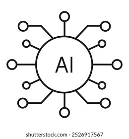 Artificial intelligence icon set in line style. AI technology illustration. Artificial intelligence AI processor chip icon.AI Processor circuit vector. Ai Logo, Icon.