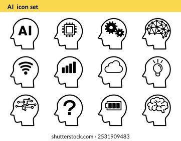 Artificial intelligence icon set (monochrome)