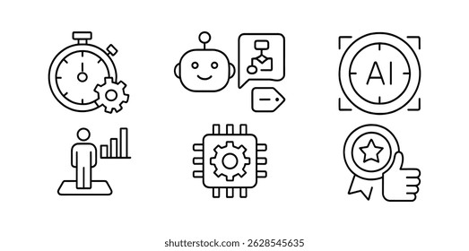 Conjunto de ícones de inteligência artificial - estilo de estrutura de tópicos para ferramentas de tecnologia, bot e ai